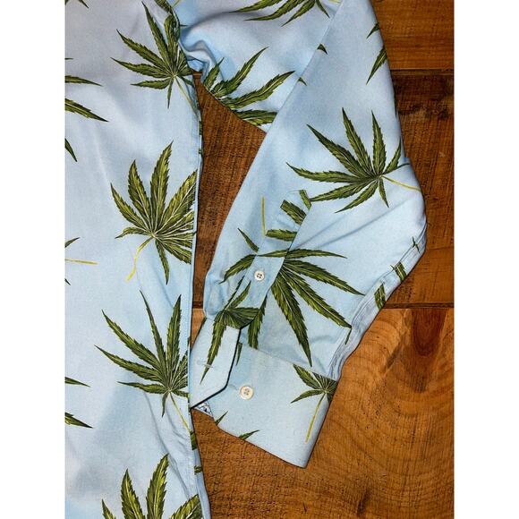 NWT Mens Bugatchi Blue Green Leaf Tropical Print Long Sleeve Button Down Size XL - Picture 6 of 10